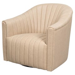 Ivory Leather Channel Tufted Swivel Chair