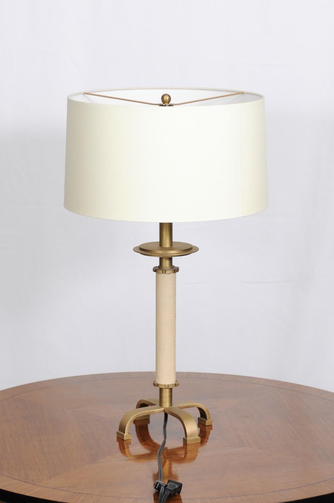 Ivory Leather Moderne Lamp by Thomas Pheasant for Baker For Sale 2