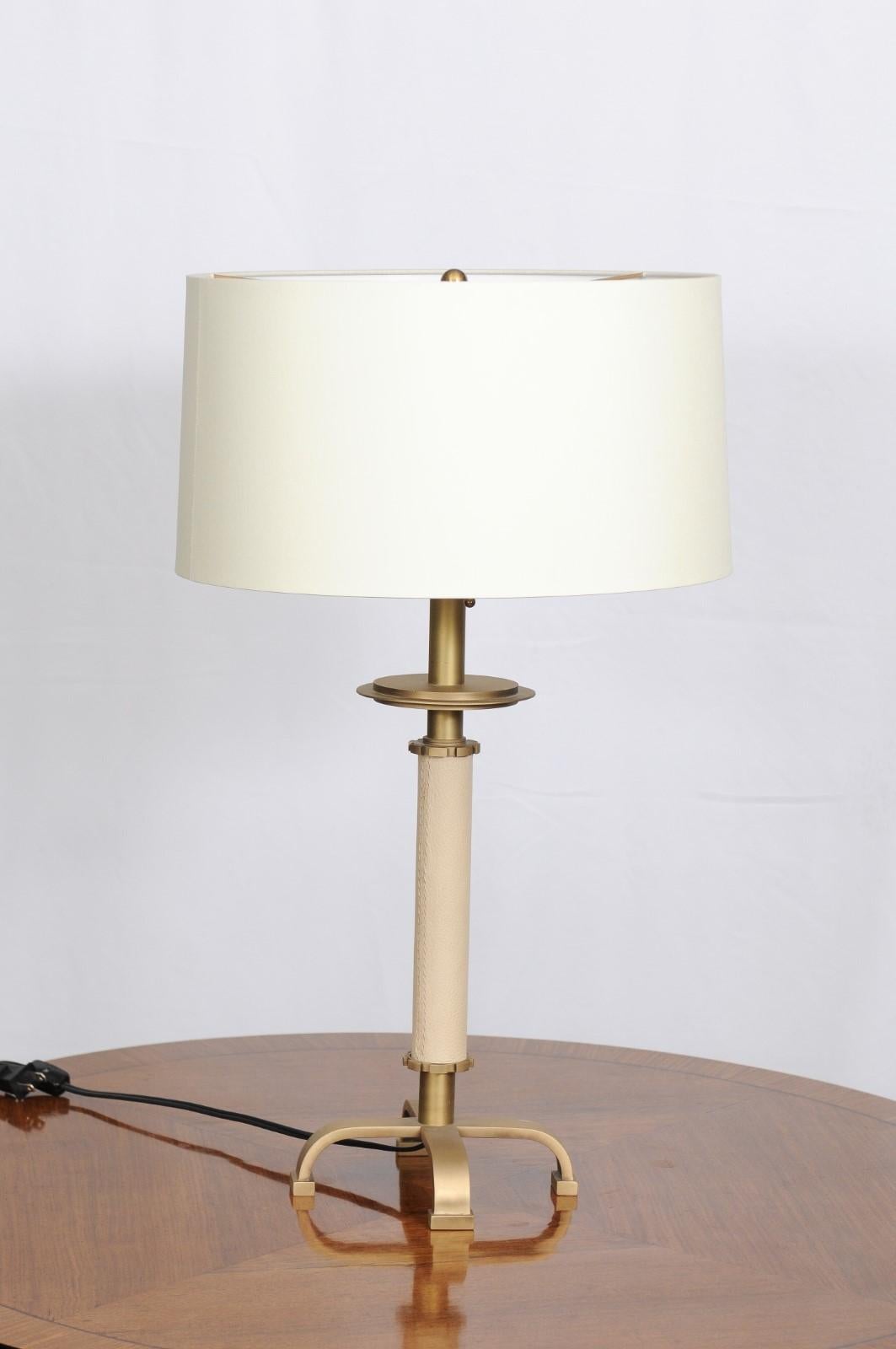 Contemporary Ivory Leather Moderne Lamp by Thomas Pheasant for Baker For Sale