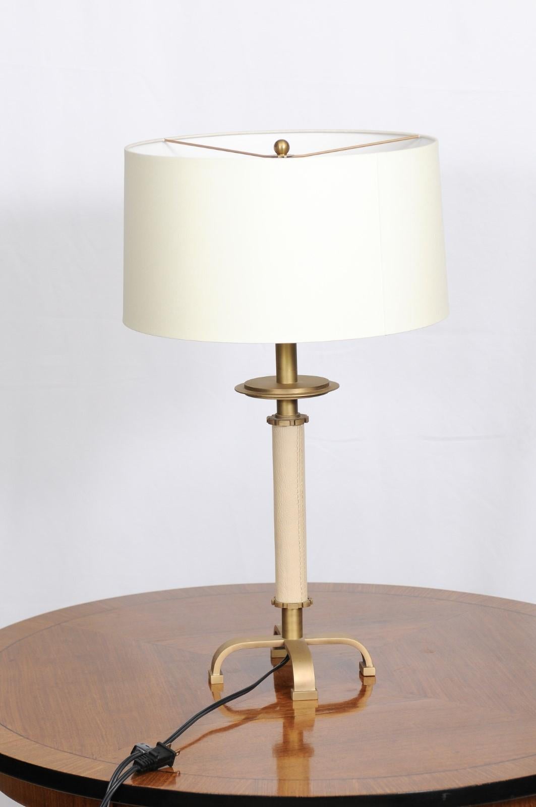 Ivory Leather Moderne Lamp by Thomas Pheasant for Baker For Sale 1