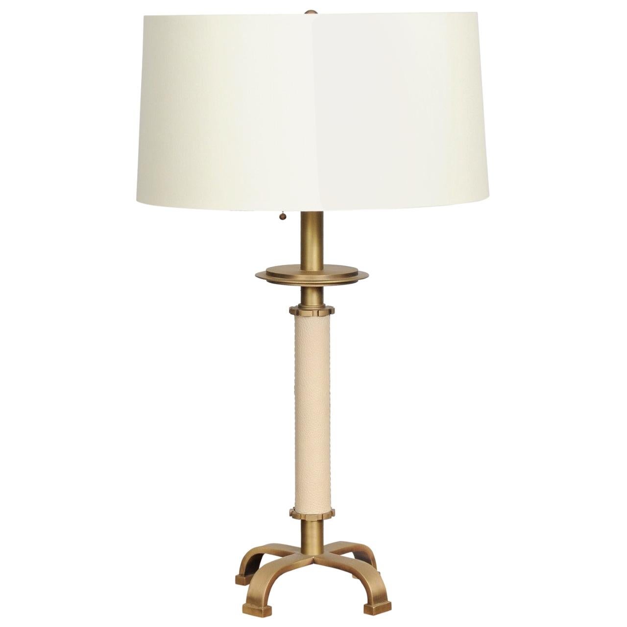 Ivory Leather Moderne Lamp by Thomas Pheasant for Baker For Sale