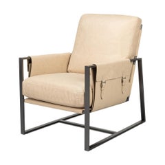 Ivory Leather Sling Accent Chair