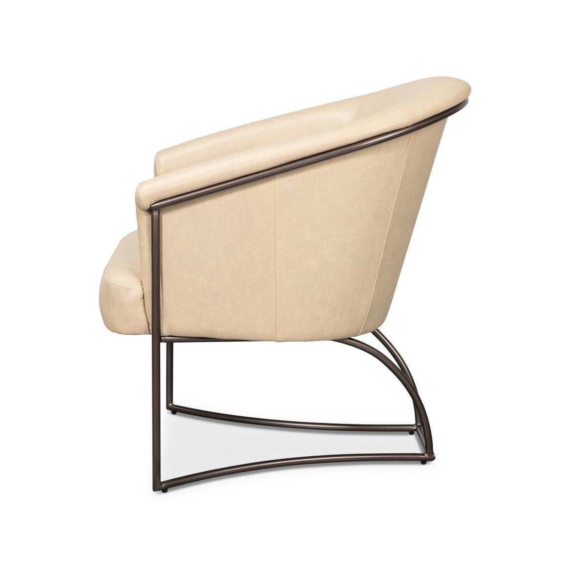 Mid-Century Modern Ivory Leather Tub Chair For Sale