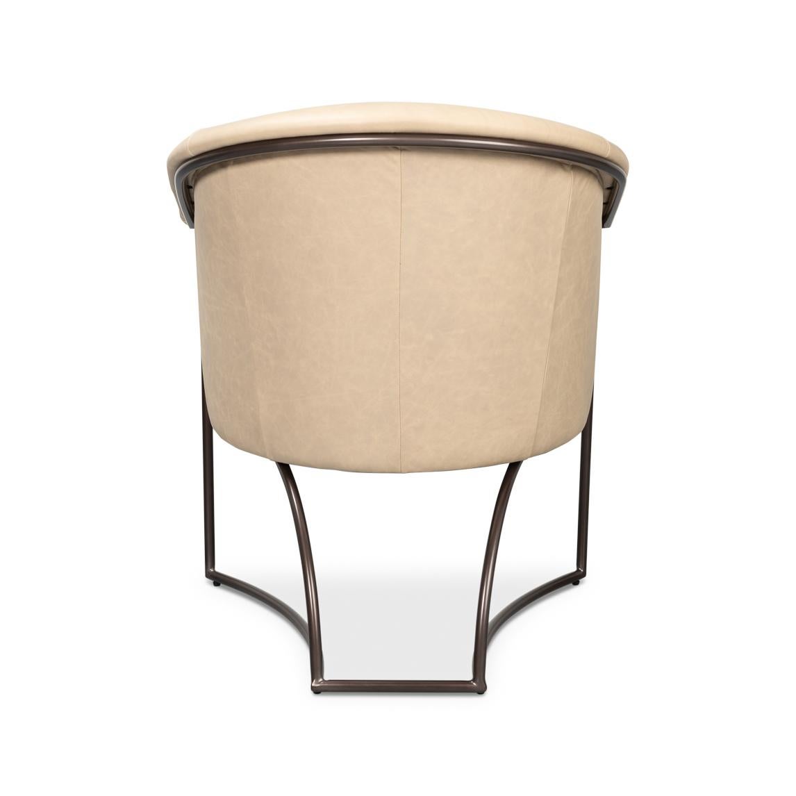 Asian Ivory Leather Tub Chair For Sale