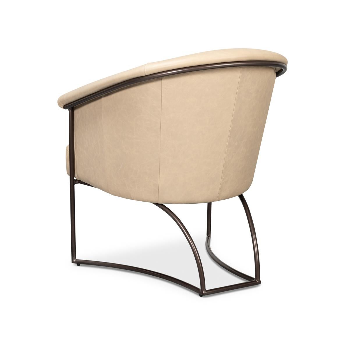 Ivory Leather Tub Chair In New Condition For Sale In Westwood, NJ