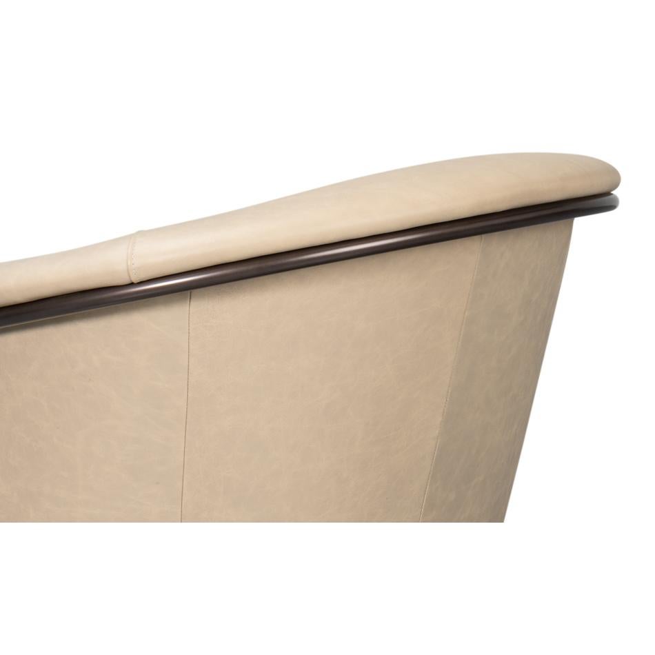 Metal Ivory Leather Tub Chair For Sale