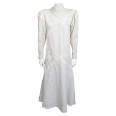 Ivory Linen and Antique Lace Pieced Dress