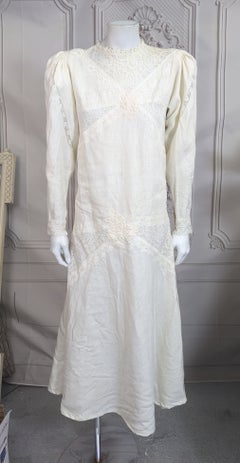 Ivory Linen and Antique Lace Pieced Dress