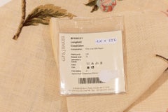 Fabric Remnant Ivory Linen Embroidered with Pink Peonies