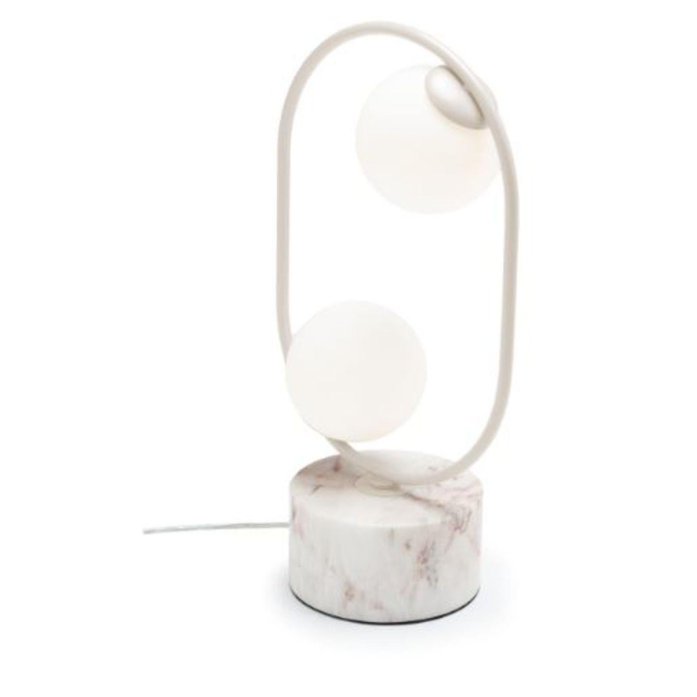Ivory loop table I lamp with marble base by Dooq
Dimensions: W 30 x D 15 x H 50 cm
Materials: lacquered metal, polished or brushed metal, marble.
Also available in different colours and materials.

Information:
230V/50Hz
2 x max. G9
4W