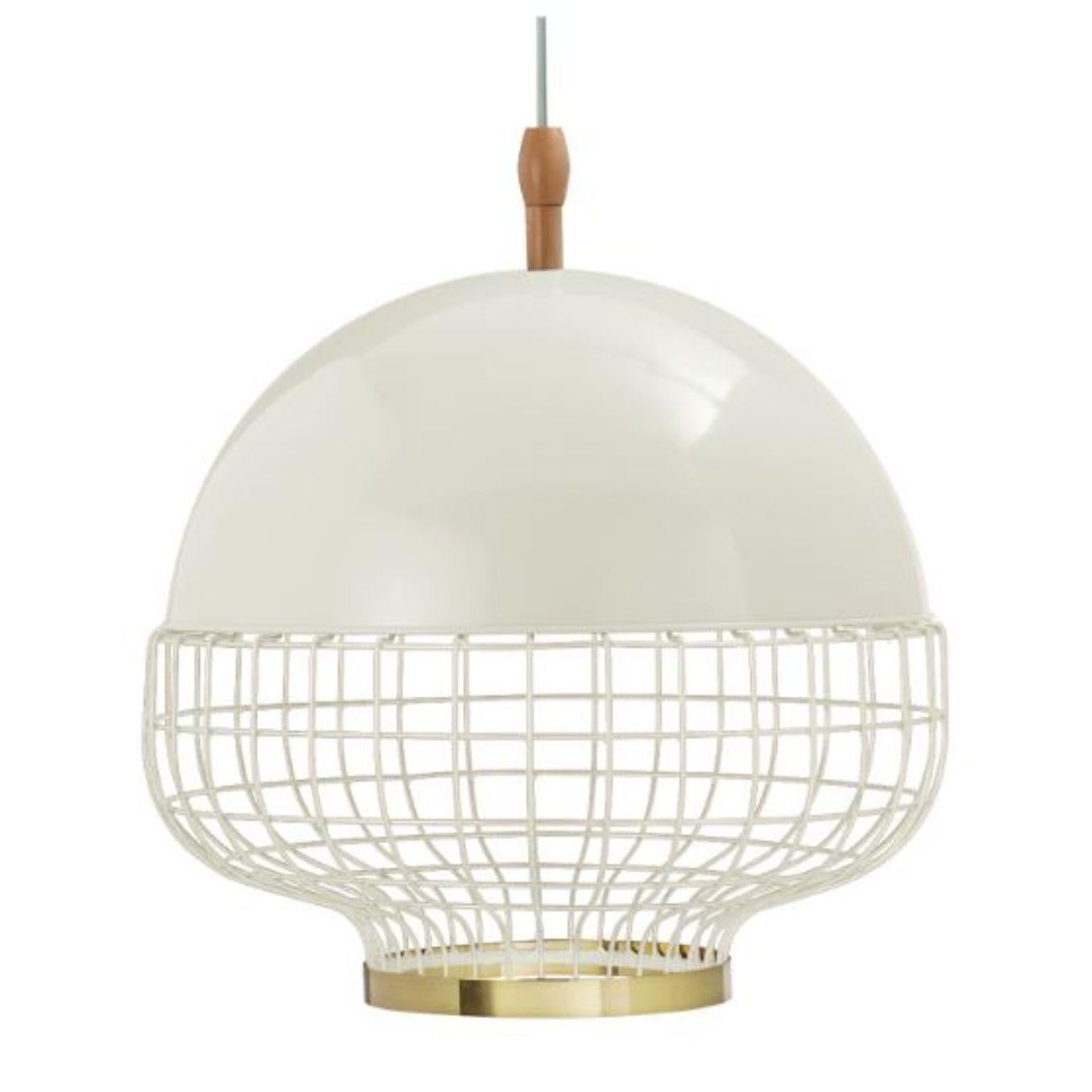 Ivory magnolia I suspension lamp with brass ring by Dooq.
Dimensions: W 65 x D 65 x H 57 cm.
Materials: lacquered metal, polished or brushed metal, brass.
Also available in different colours and materials. 

Information:
230V/50Hz
E27/1x20W