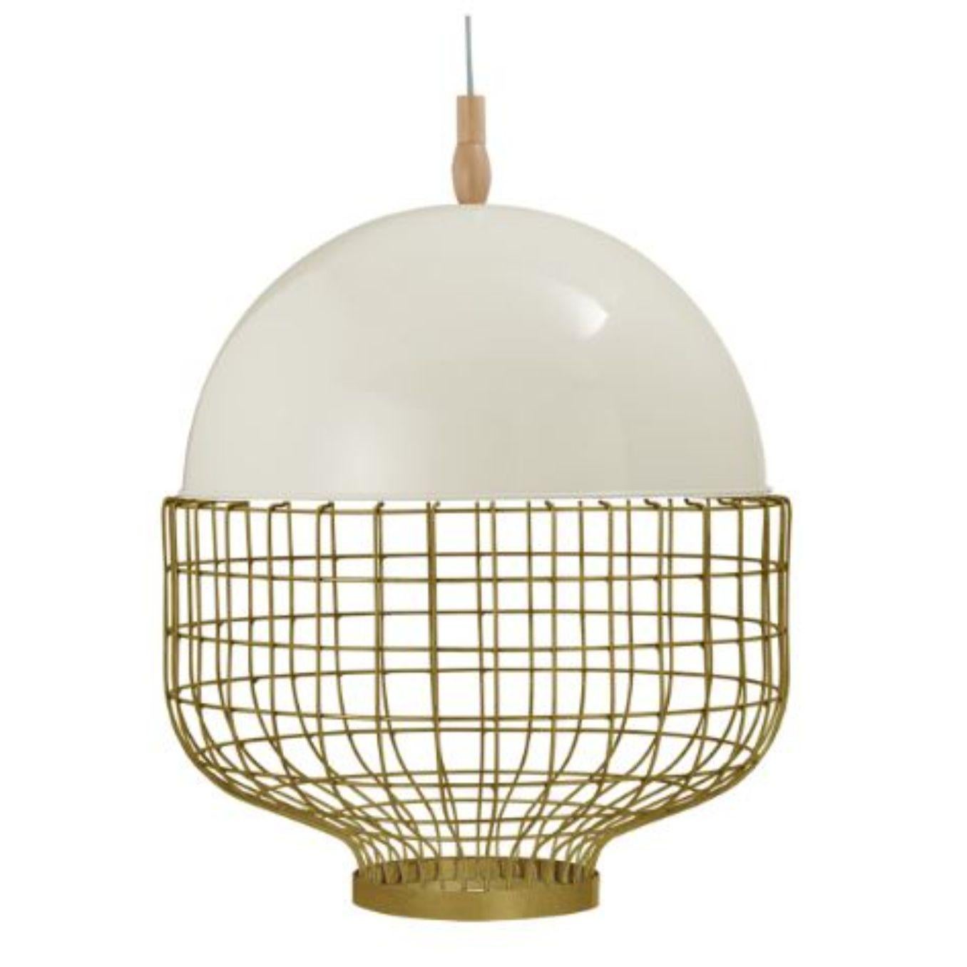 Contemporary Ivory Magnolia Suspension Lamp with Brass Ring by Dooq For Sale