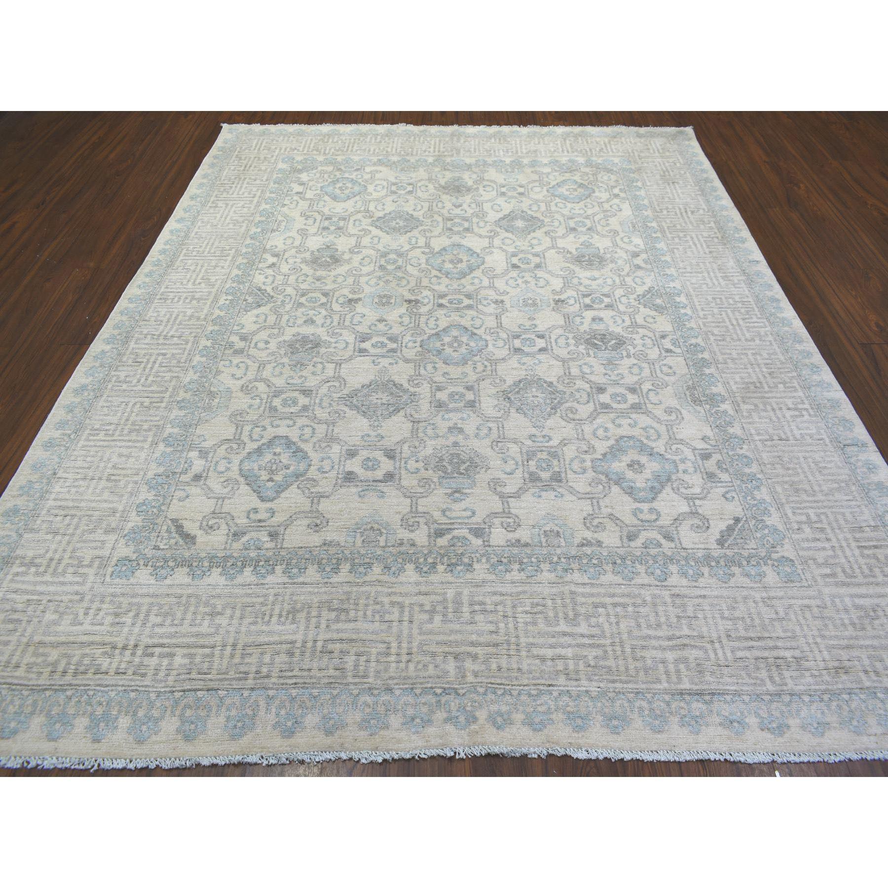 Khotan Ivory Milk Wash Peshawar Pure Wool Natural Dyes Hand Knotted Rug 8'1
