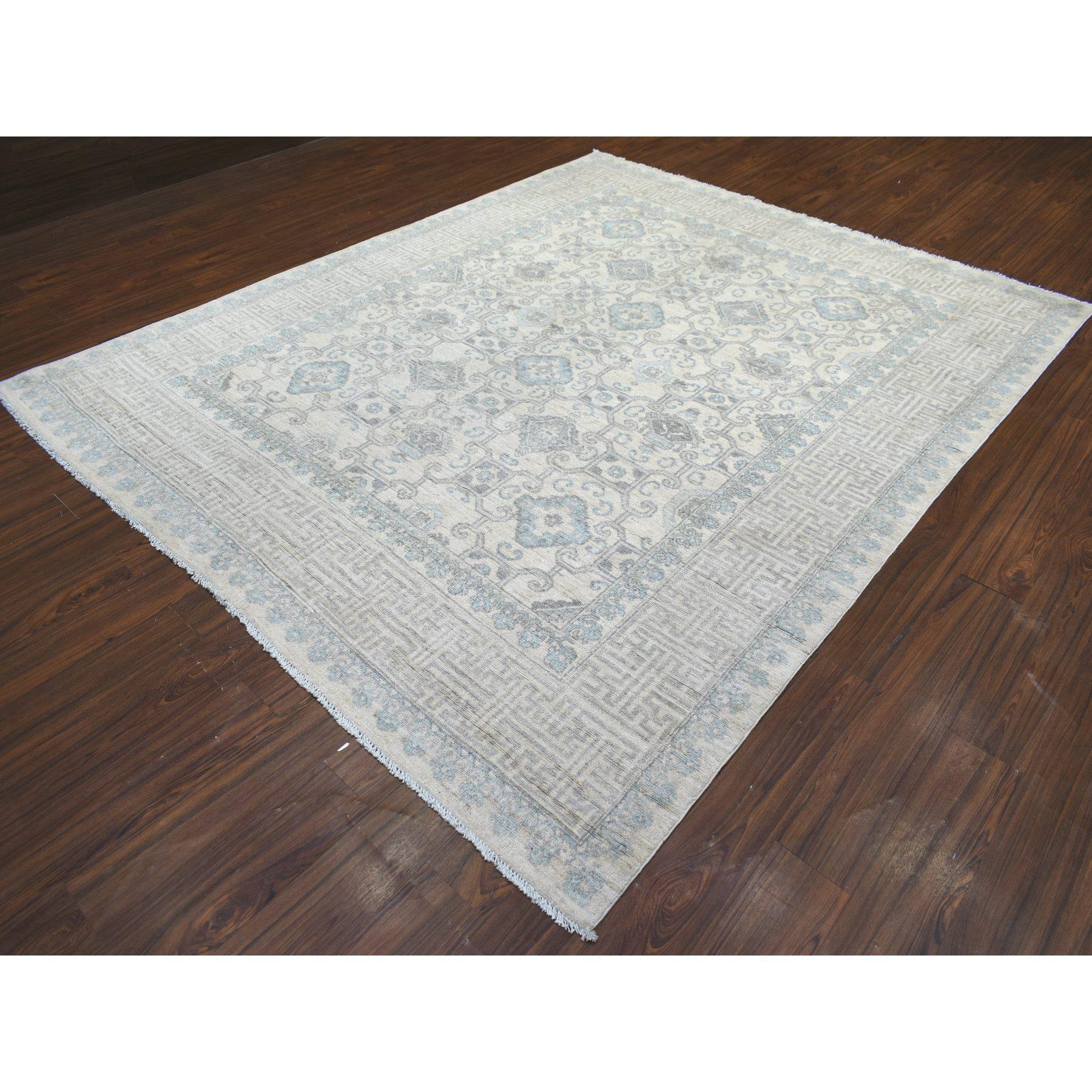 Afghan Ivory Milk Wash Peshawar Pure Wool Natural Dyes Hand Knotted Rug 8'1