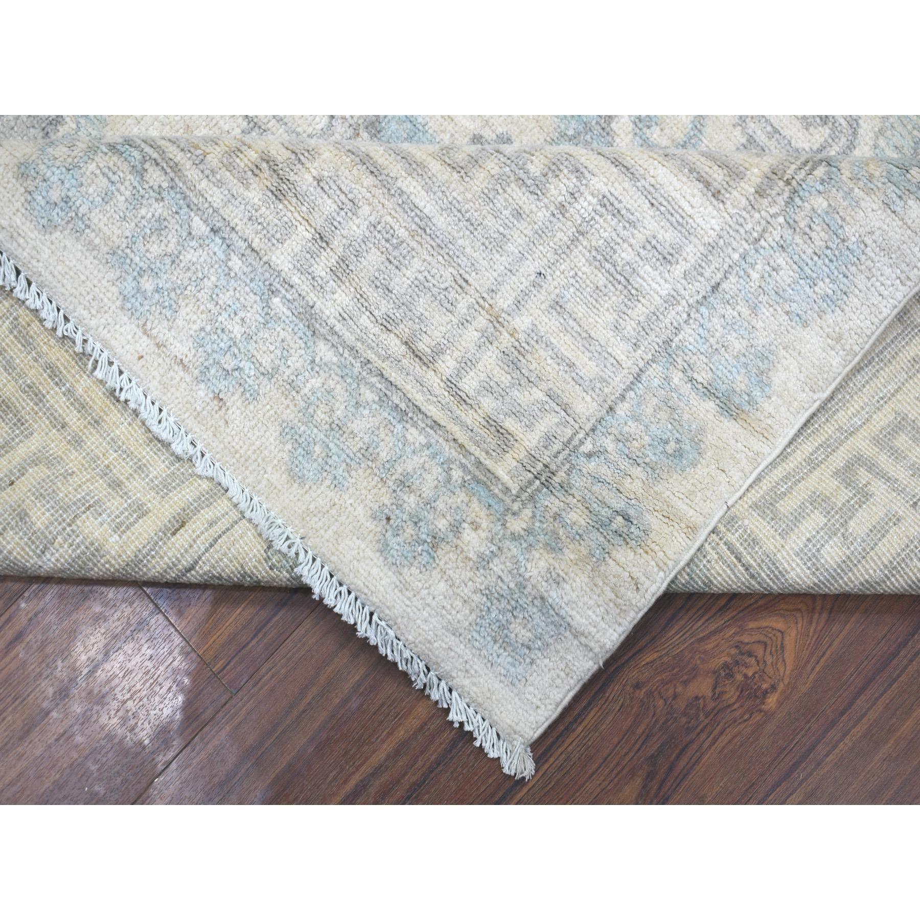 Contemporary Ivory Milk Wash Peshawar Pure Wool Natural Dyes Hand Knotted Rug 8'1