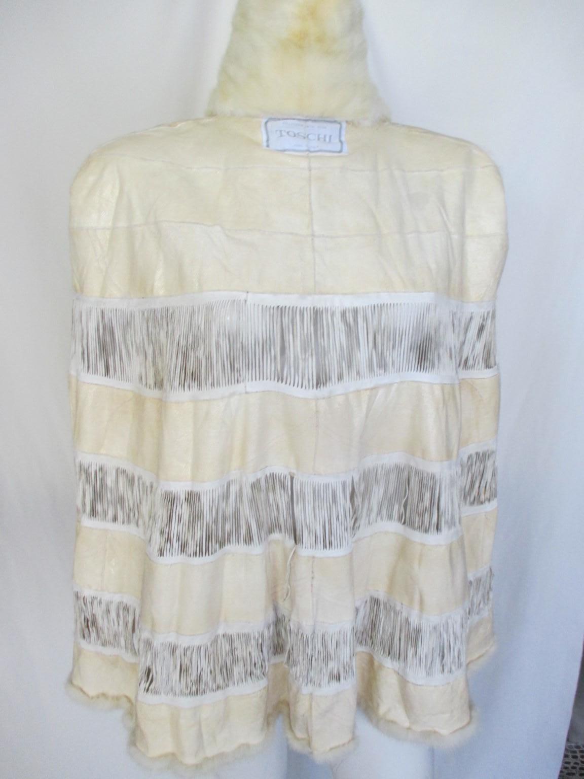 Ivory Mink Fur Leather Fringe Cape For Sale 4