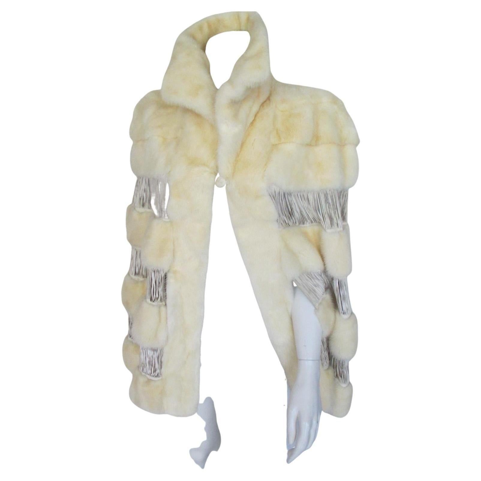 Ivory Mink Fur Leather Fringe Cape For Sale