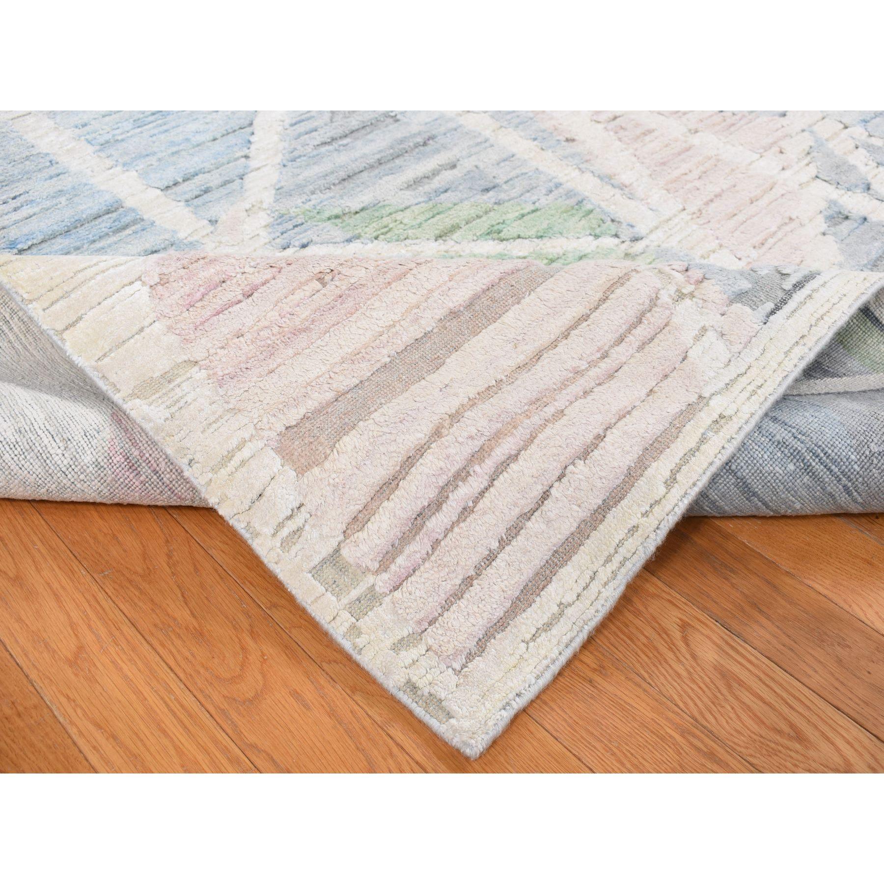 Ivory Modern Abstract Design Pure Silk with Wool Hand Knotted Rug 9'0