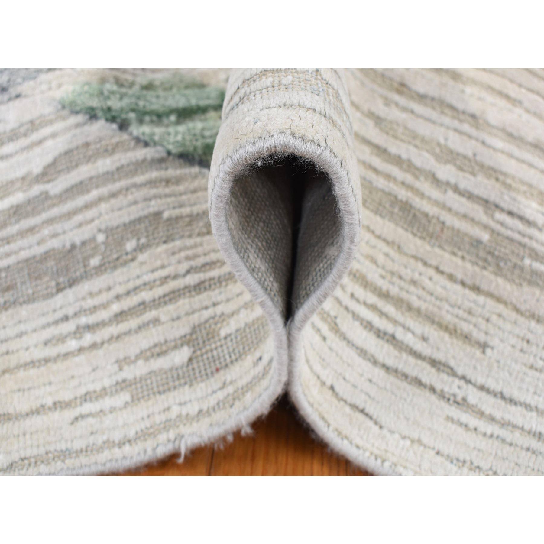 Contemporary Ivory Modern Abstract Design Pure Silk with Wool Hand Knotted Rug 9'0