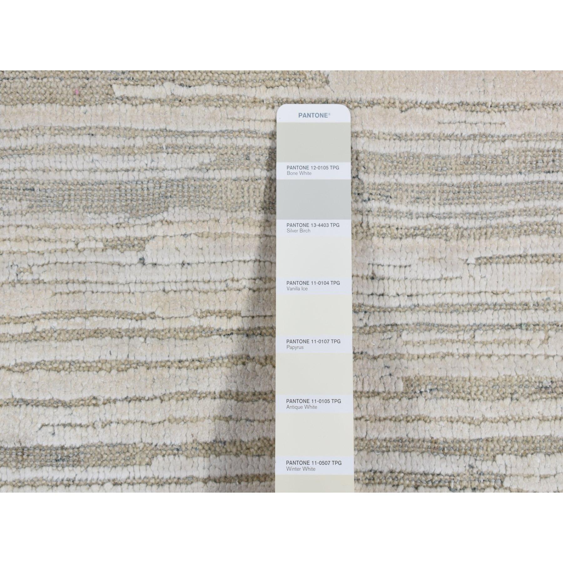 Ivory Modern Abstract Design Pure Silk with Wool Hand Knotted Rug 9'0