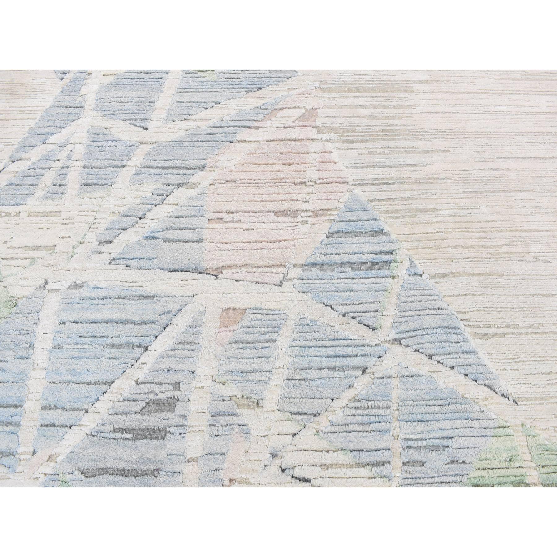 Ivory Modern Abstract Design Pure Silk with Wool Hand Knotted Rug 9'0