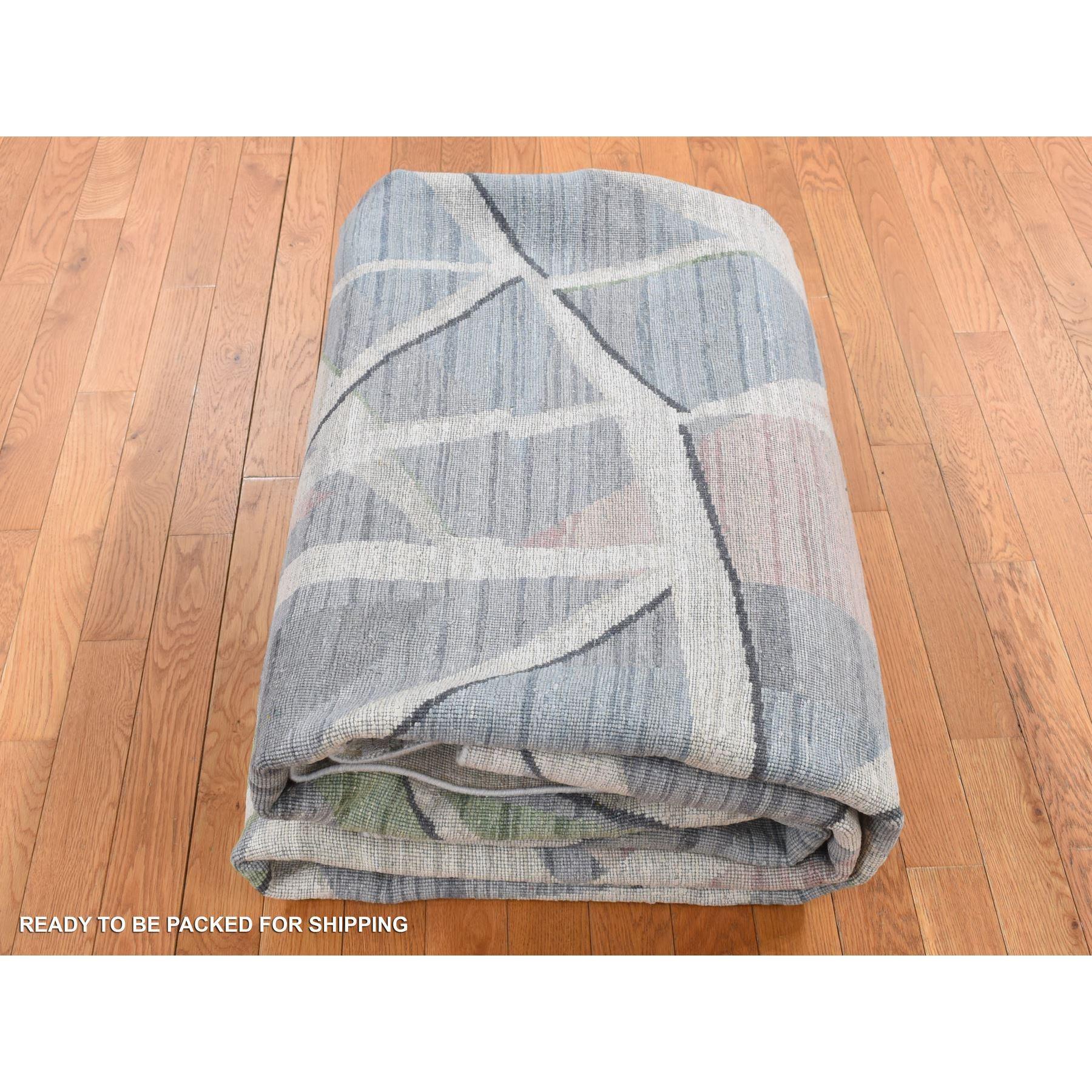 Ivory Modern Abstract Design Pure Silk with Wool Hand Knotted Rug 9'0
