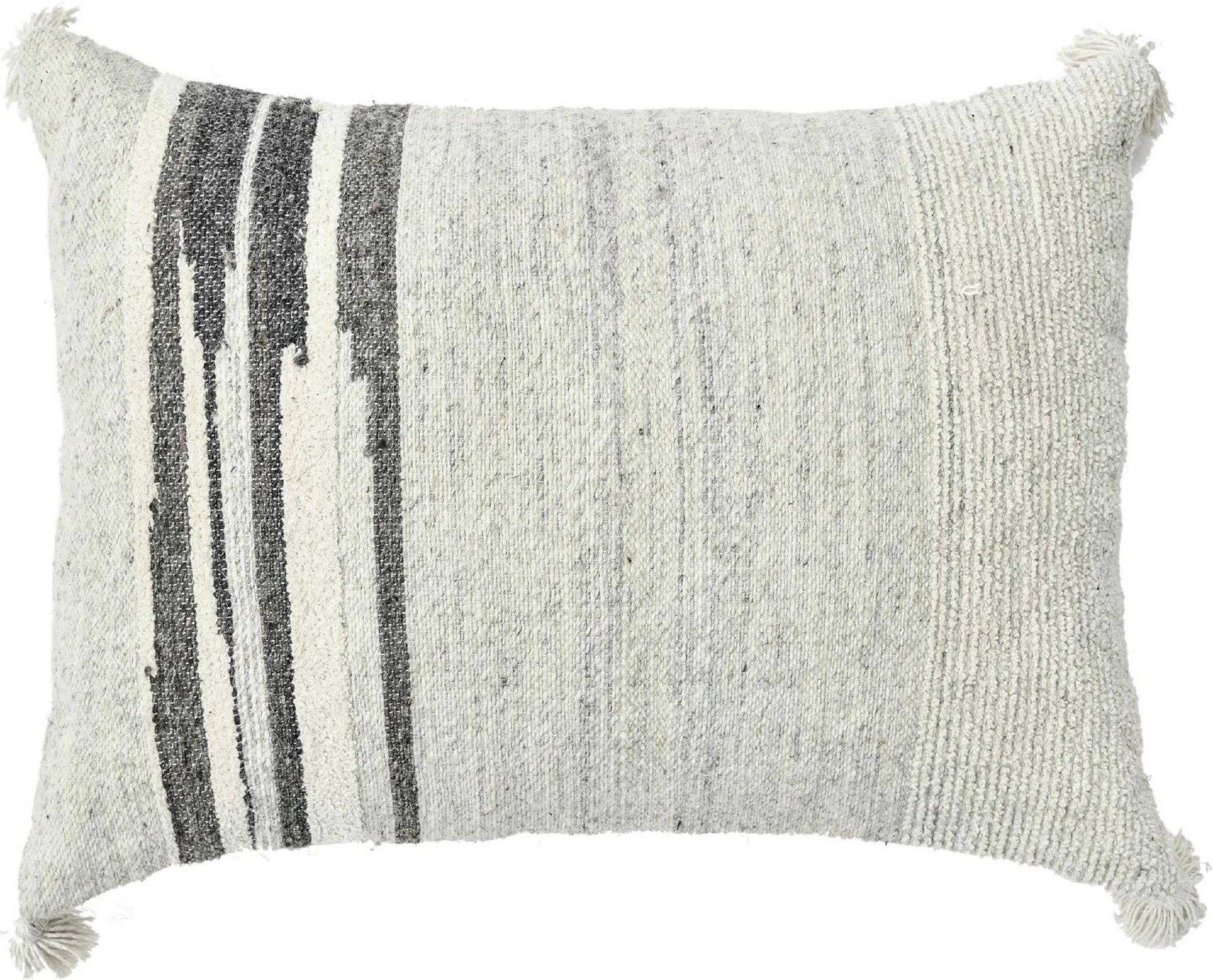 Hand-Knotted Ivory Modern Boho Chic Style Wool and Cotton Pillow For Sale