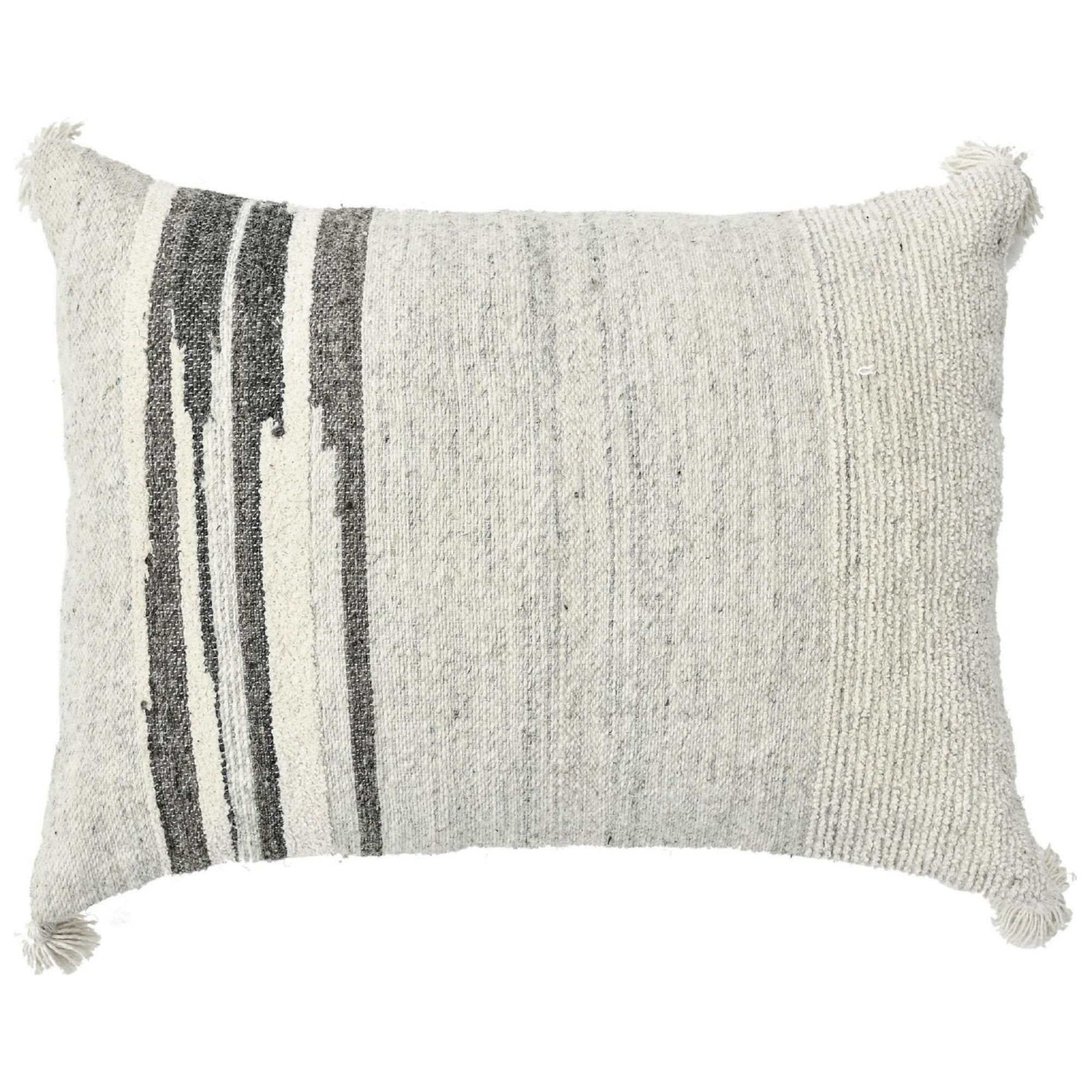 Coussin moderne de style Boho Chic en laine et coton ivoire