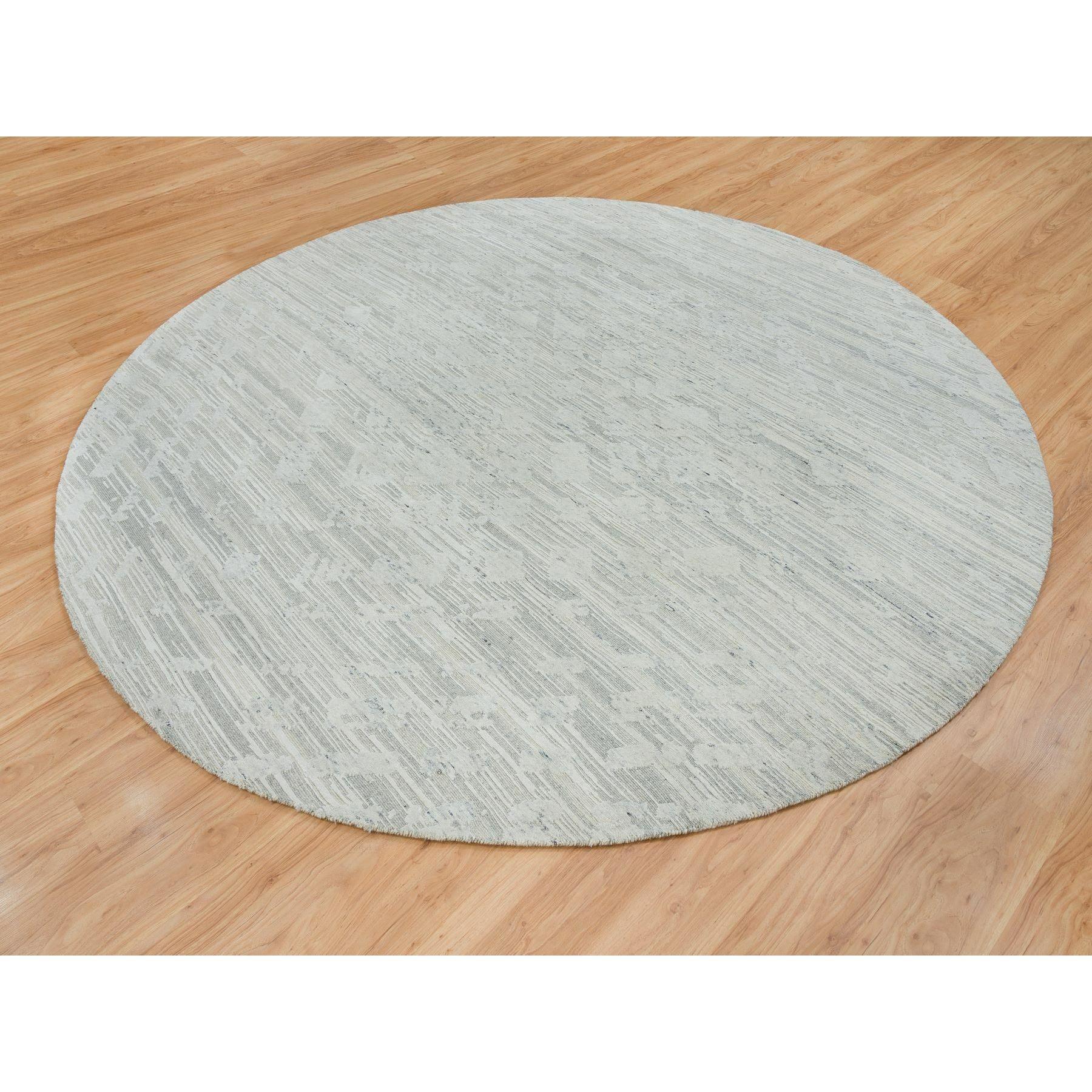 Moderno Ivory Modern Design Undyed Natural Wool Hand Knotted Round Rugs 9'0