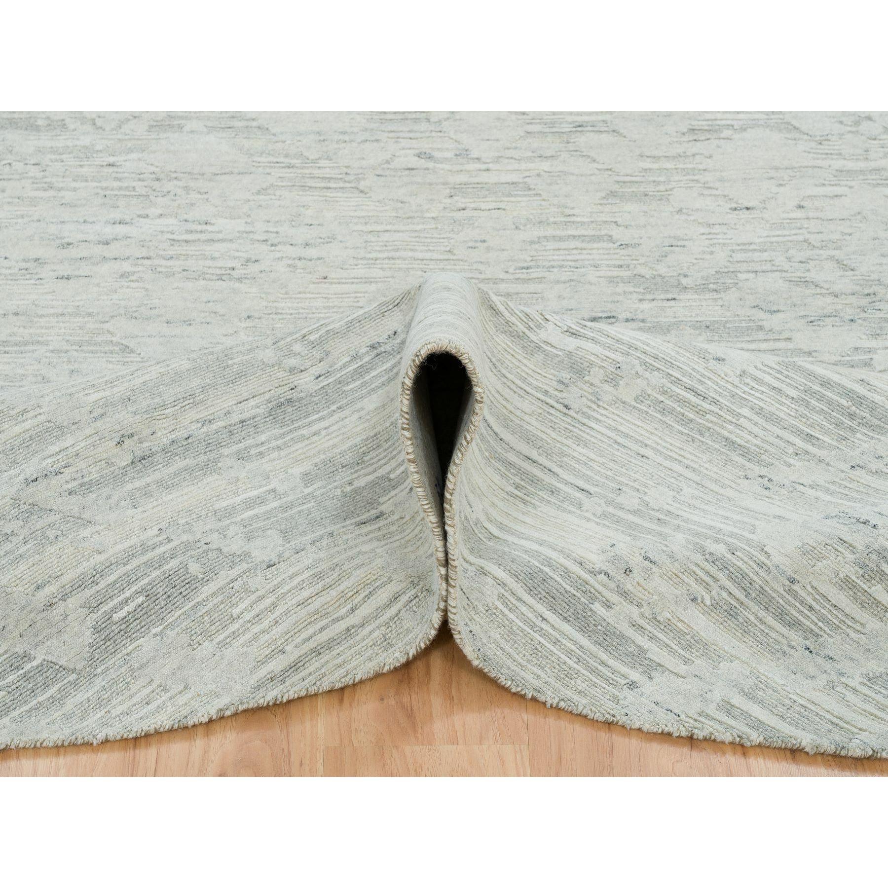 Annodato a mano Ivory Modern Design Undyed Natural Wool Hand Knotted Round Rugs 9'0