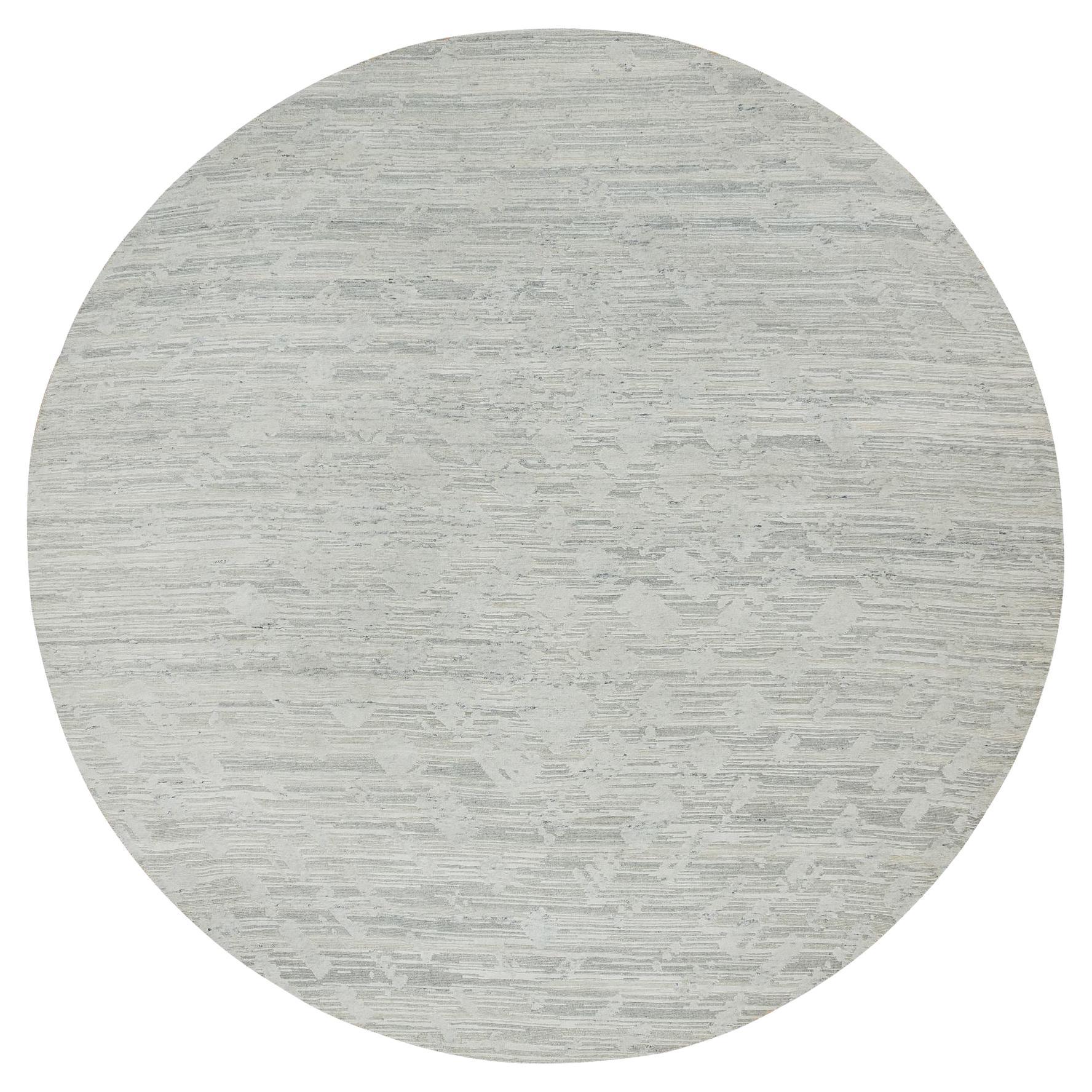 Ivory Modern Design Undyed Natural Wool Hand Knotted Round Rug 9'0" x 9'0"