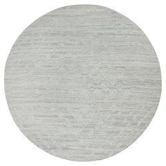Tapis rond noué à la main, design moderne ivoire, non teinté, 9'0" x 9'0"