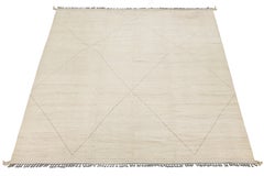 Ivory Modern Minimalist Beni Ourain Style Hand-Knotted Wool Rug 12x15