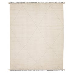 Ivory Modern Minimalist Beni Ourain Style Hand-Knotted Wool Rug 12x15