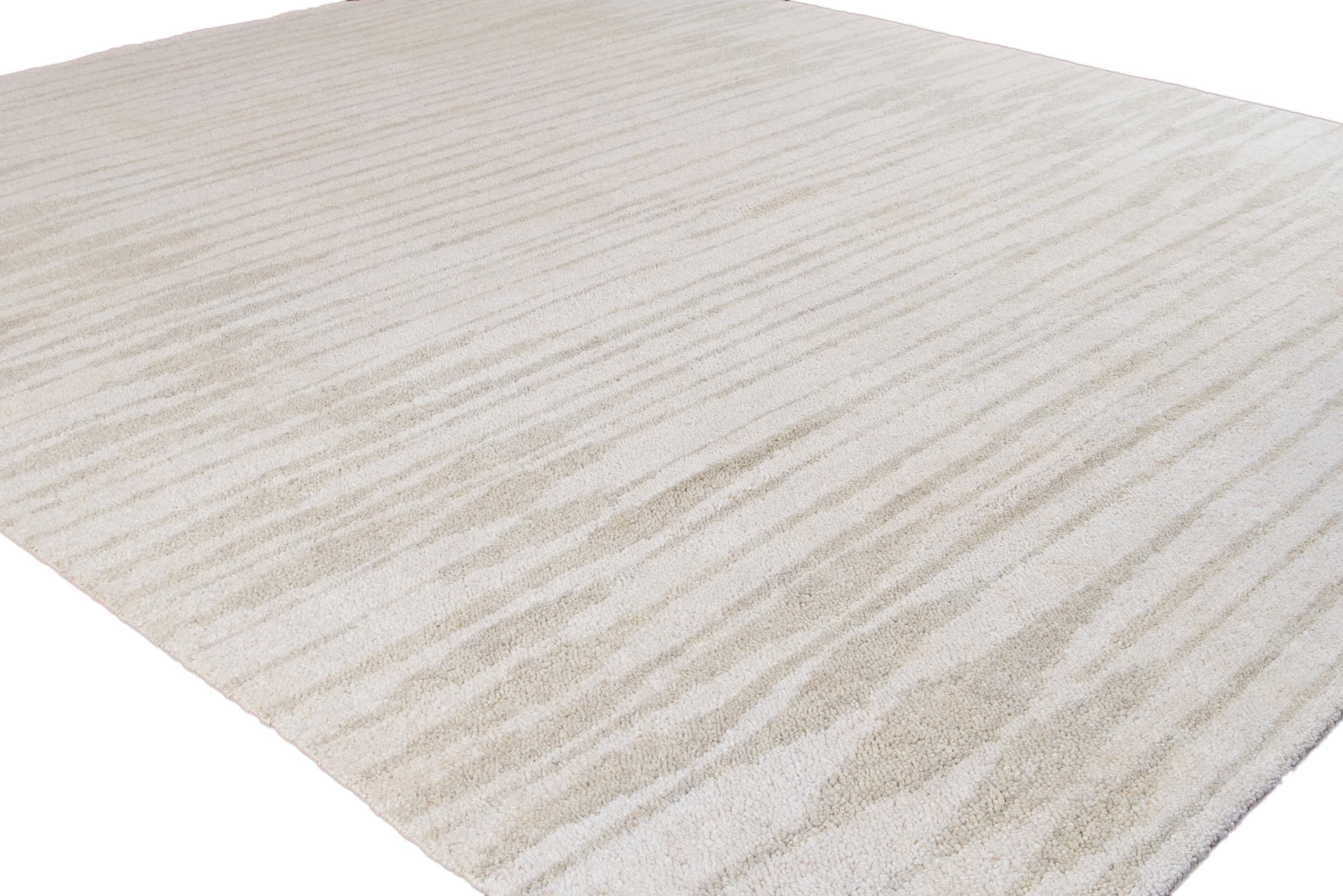Ivory Modern Moroccan Style Geometric Wool Rug For Sale 4