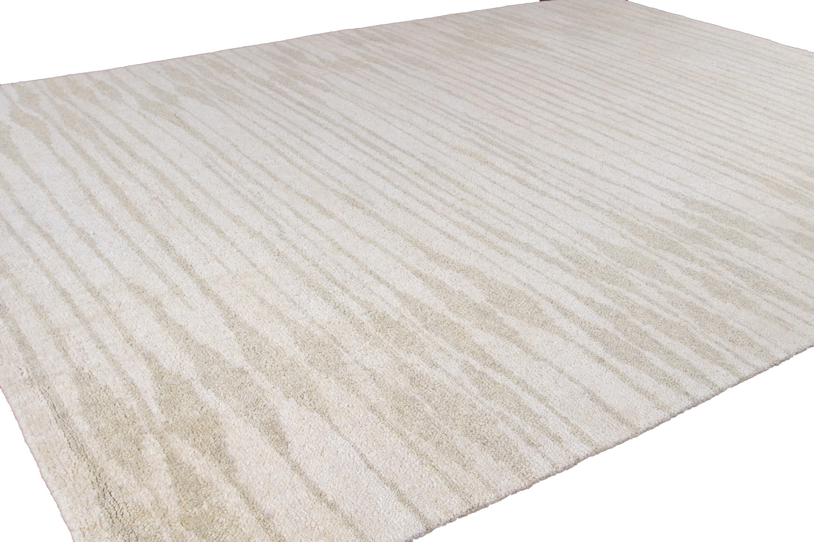 Ivory Modern Moroccan Style Geometric Wool Rug For Sale 5