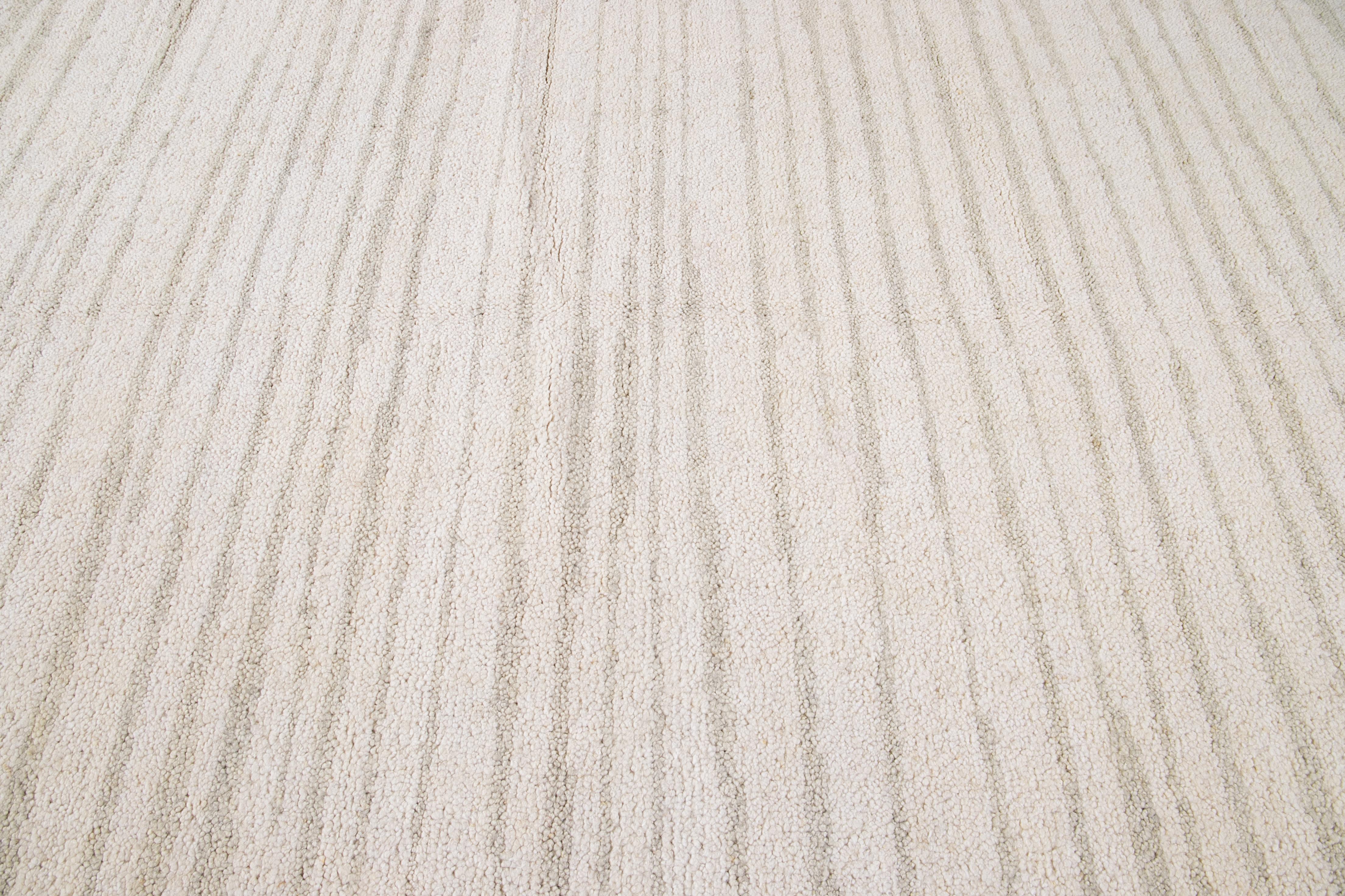Ivory Modern Moroccan Style Geometric Wool Rug For Sale 3