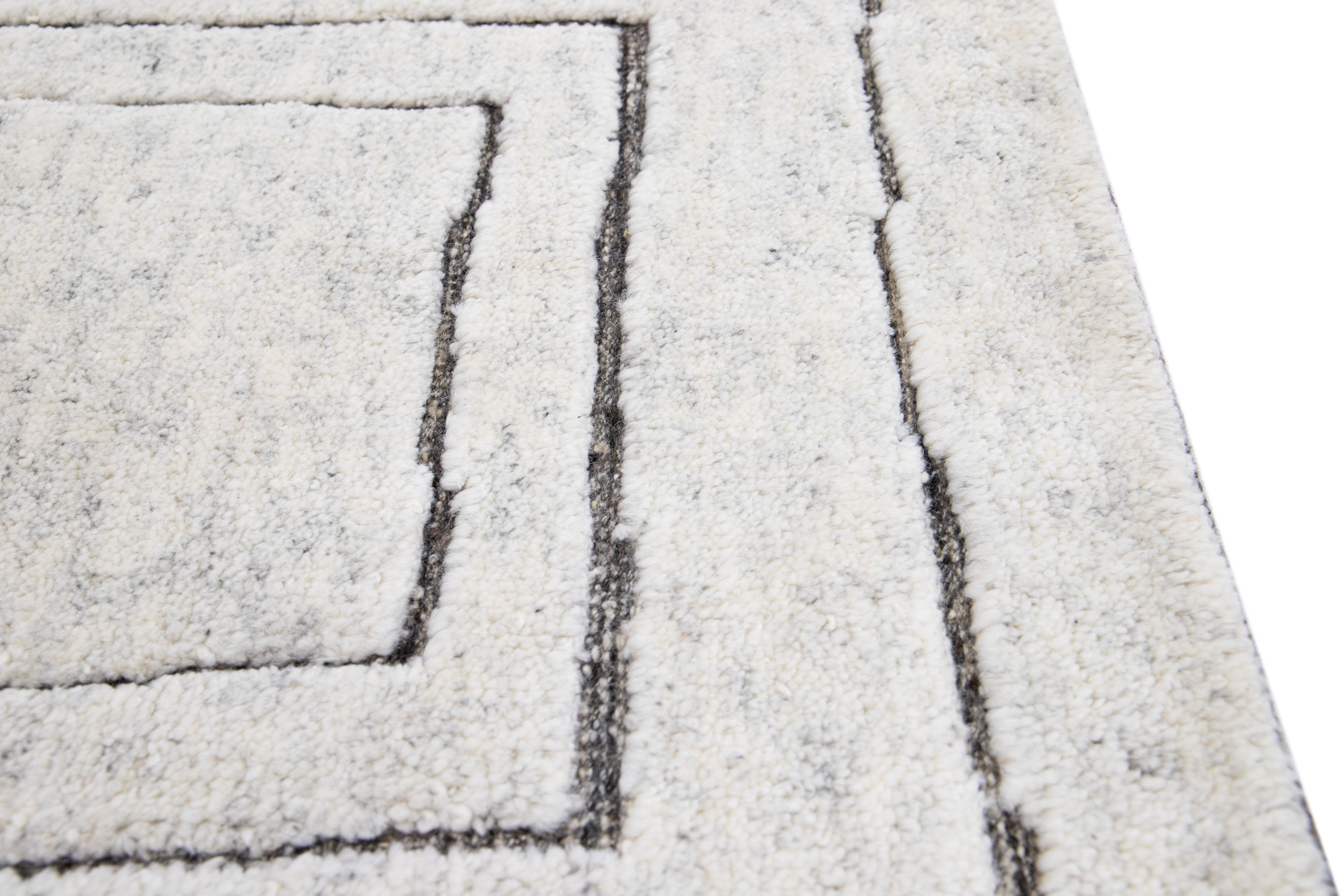 Ivory Modern Moroccan Style Handmade Custom Wool Rug In New Condition For Sale In Norwalk, CT