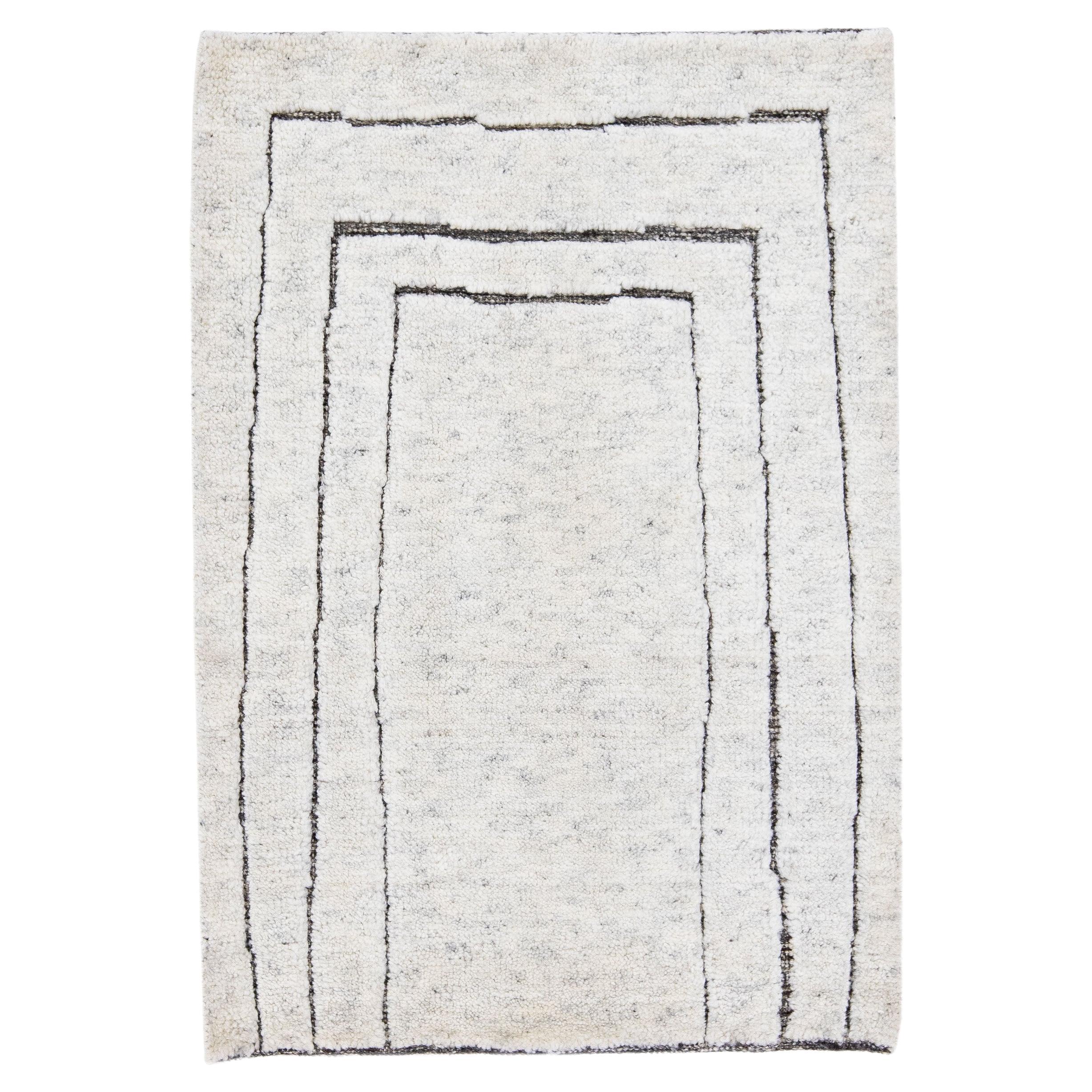 Ivory Modern Moroccan Style Handmade Custom Wool Rug