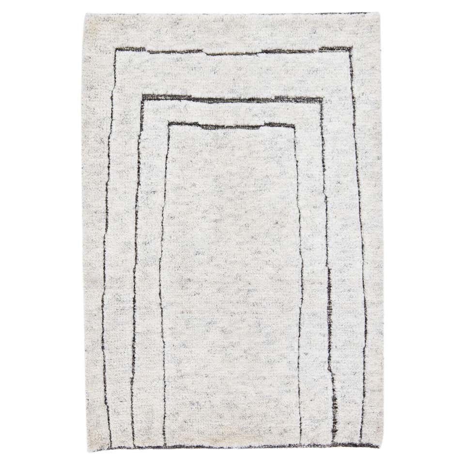 Ivory Modern Moroccan Style Handmade Custom Wool Rug For Sale at 1stDibs