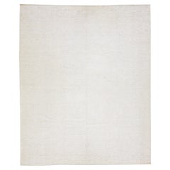 Handgefertigter geometrischer abstrakter Oversize-Wollteppich in Elfenbein im modernen marokkanischen Stil