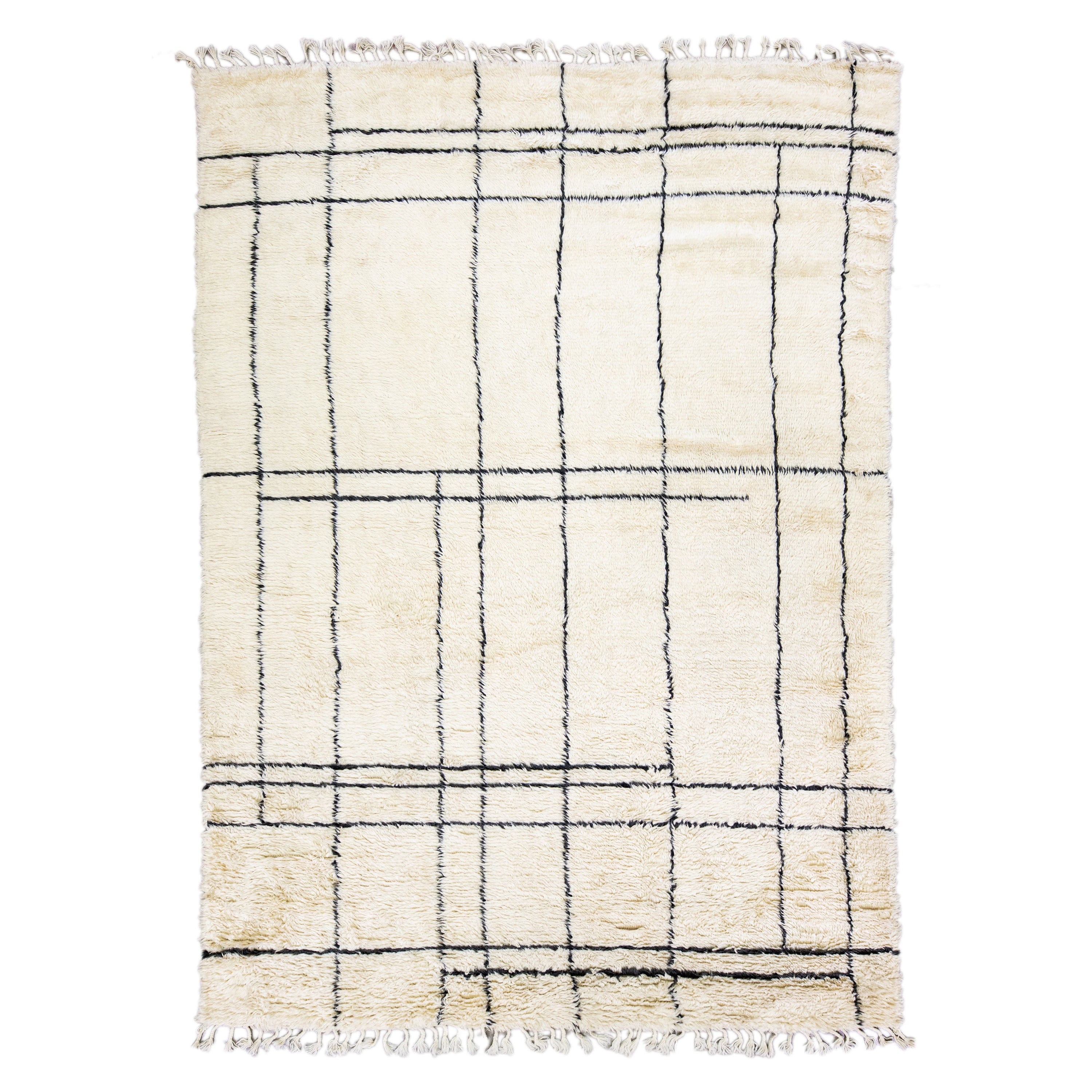 Tapis en laine ivoire de style marocain moderne fait à la main par Apadana en vente