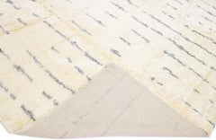 Elfenbeinfarbener Moderner Marokkanischer Stil Handgefertigter Geometrischer Wollteppich
