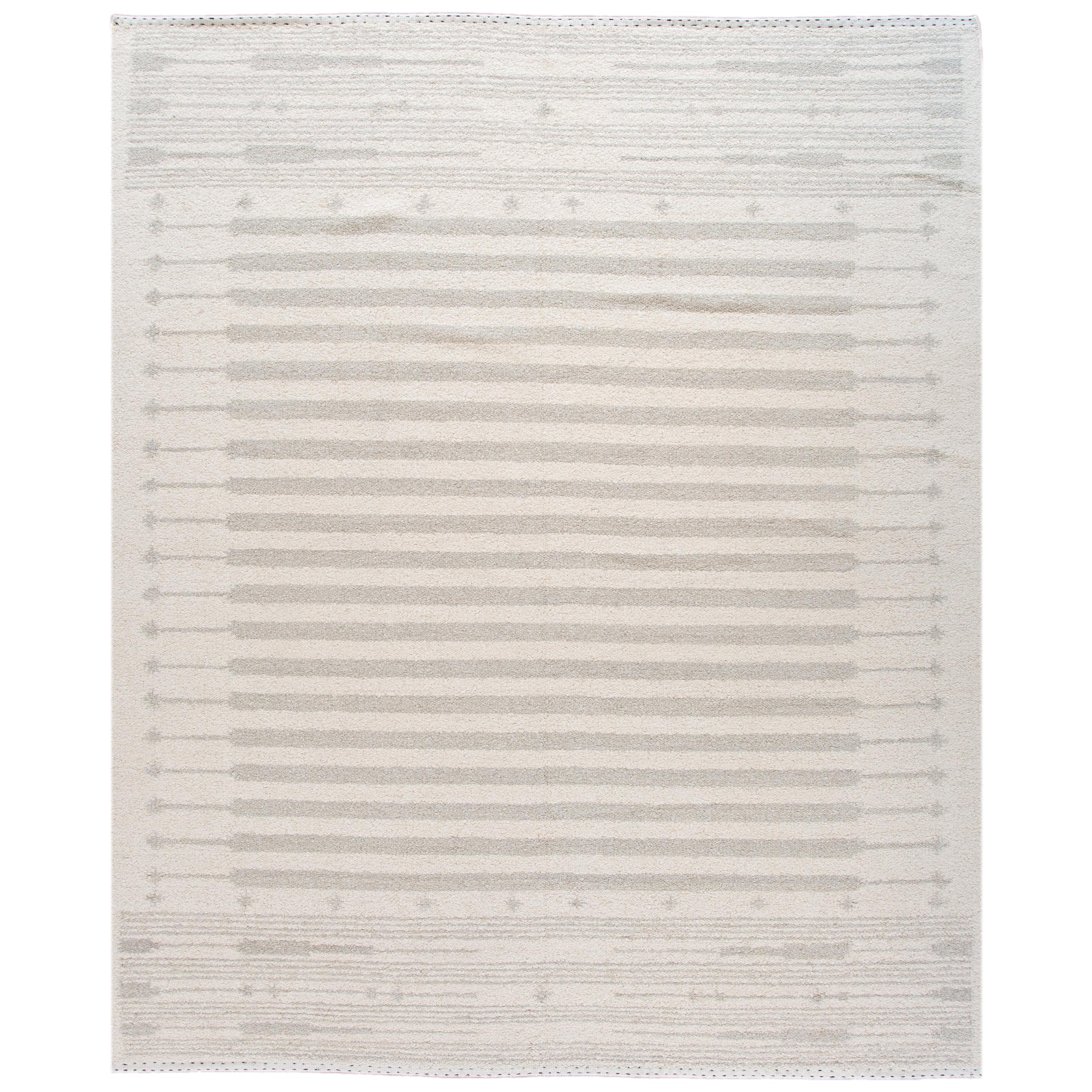 Ivory Modern Moroccan Style Handmade Wool Rug For Sale