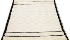 Ivory Modern Moroccan Style Handmade Wool Rug With Checker Design