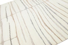 Ivory Modern Moroccan-Style Wool Rug Handmade With a Striped Design By Apadana