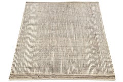 Ivory Modern Moroccan Style Wool Rug with Handmade Linear Pattern