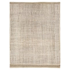 Ivory Modern Moroccan Style Wool Rug with Handmade Linear Pattern