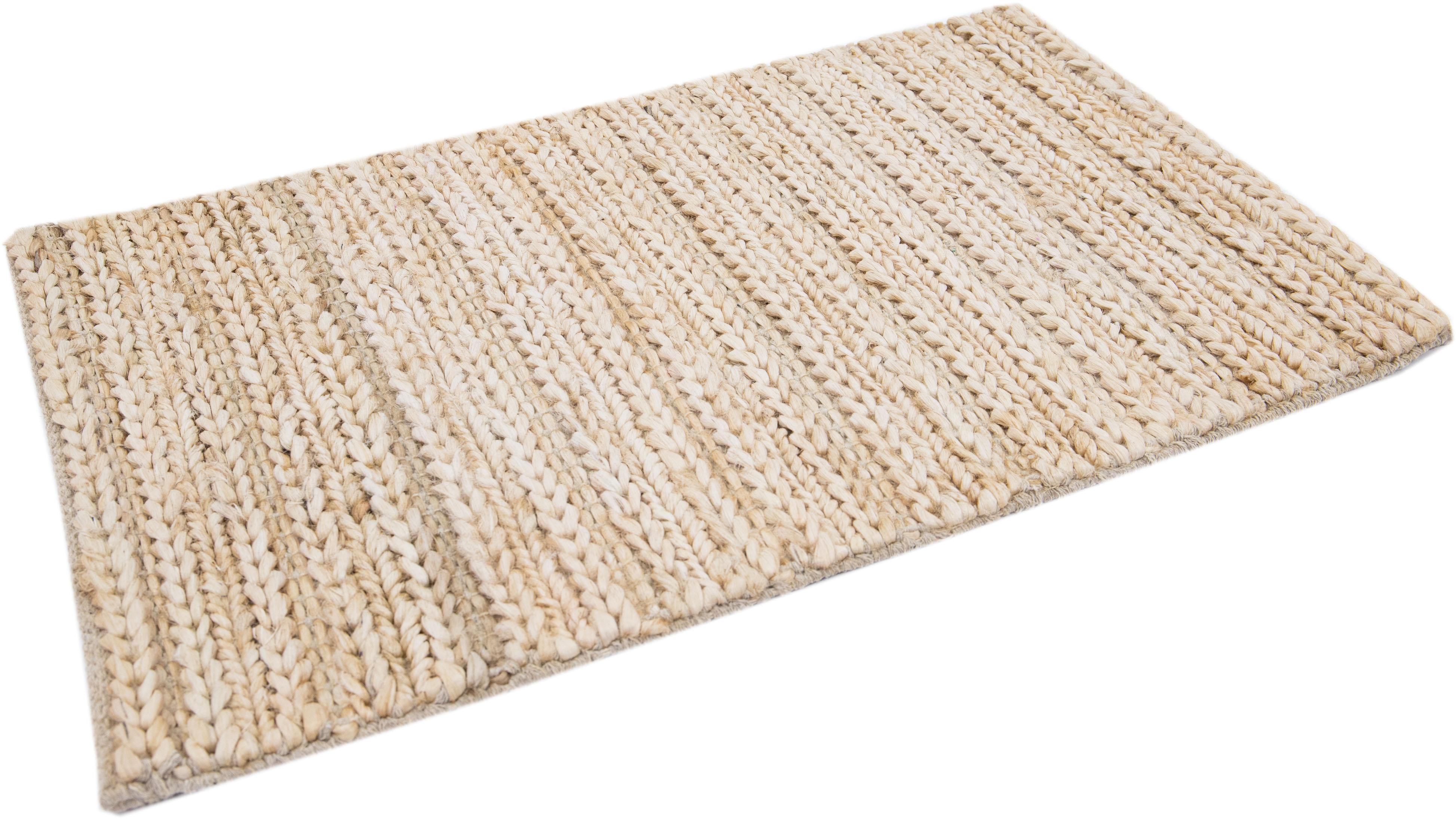 Elfenbein Modern Natural Style Handmade Custom Jute Teppich (Handgewebt) im Angebot