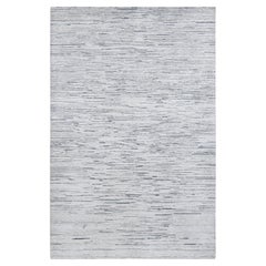 Ivory Modern Striae Design Textured Wool Hand Knotted Oriental Rug 10'0" x 14'0"